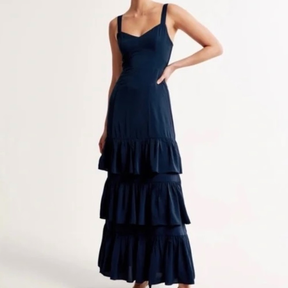 Abercrombie & Fitch Ruffle Tiered Maxi Dress in Navy Blue